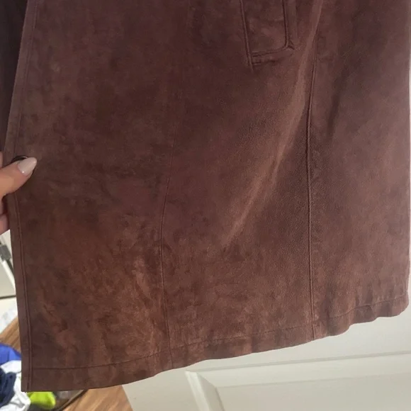 Suede Trench Coat in Rich Brown - Picture 2 of 4